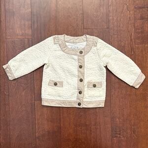 Aphorism Ivory Quilted Jacket with Cute Buttons and Faux Leather Trim, Size 12 M